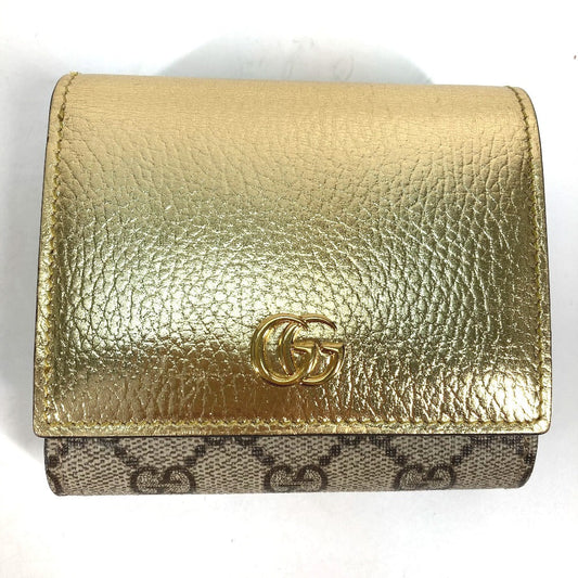 GUCCI Folded wallet 598587 leather gold Compact wallet GG Marmont Women Used Authentic