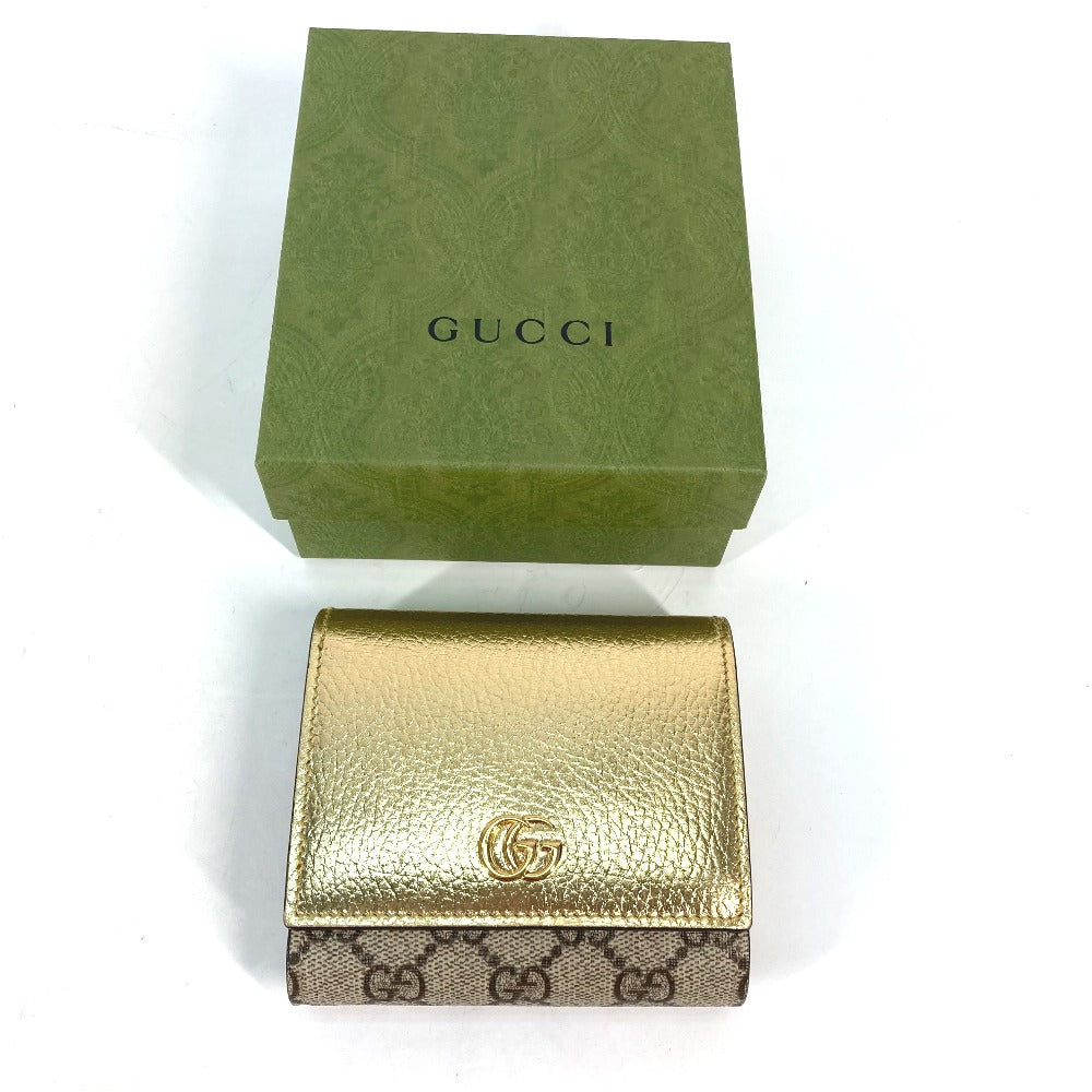 GUCCI Folded wallet 598587 leather gold Compact wallet GG Marmont Women Used Authentic