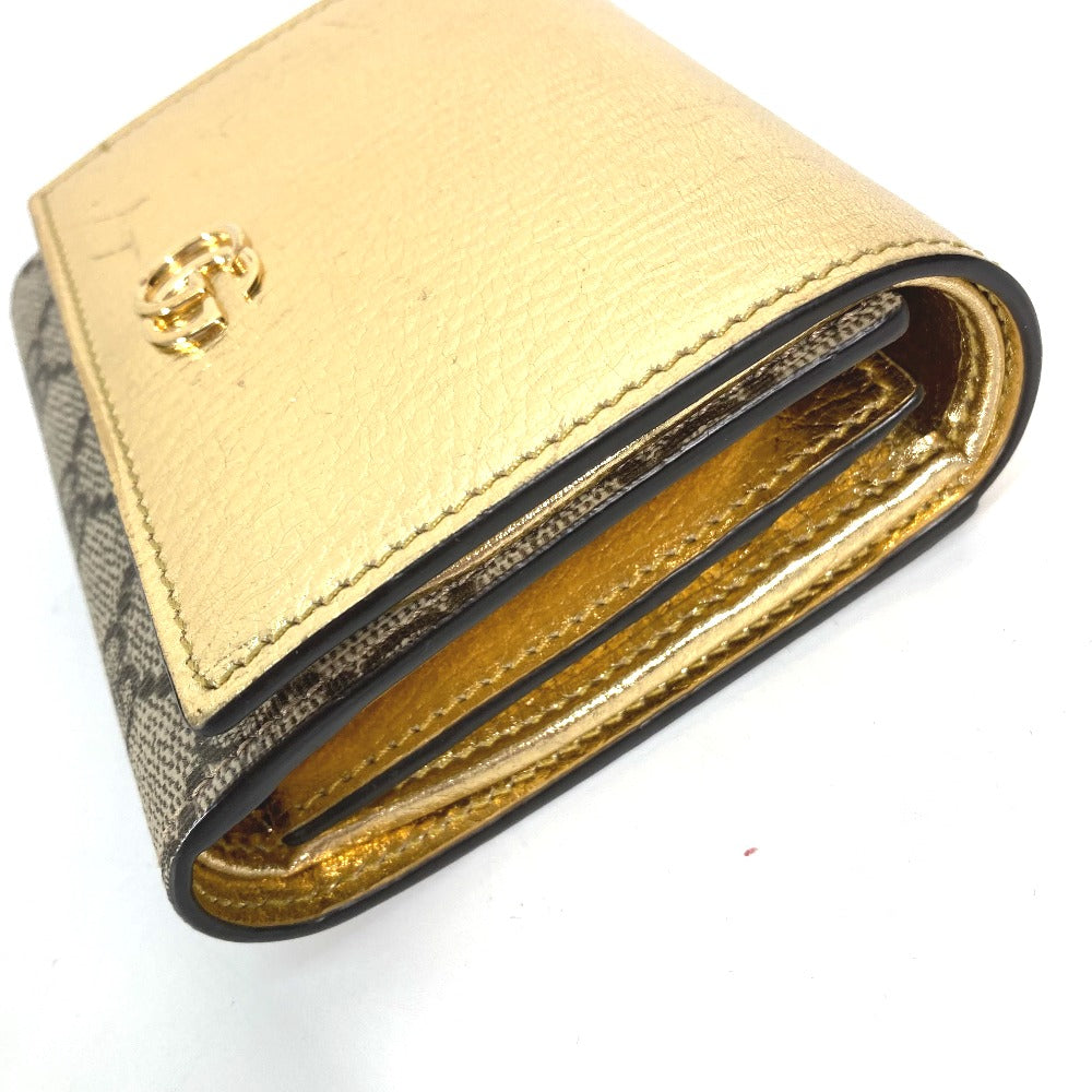 GUCCI Folded wallet 598587 leather gold Compact wallet GG Marmont Women Used Authentic