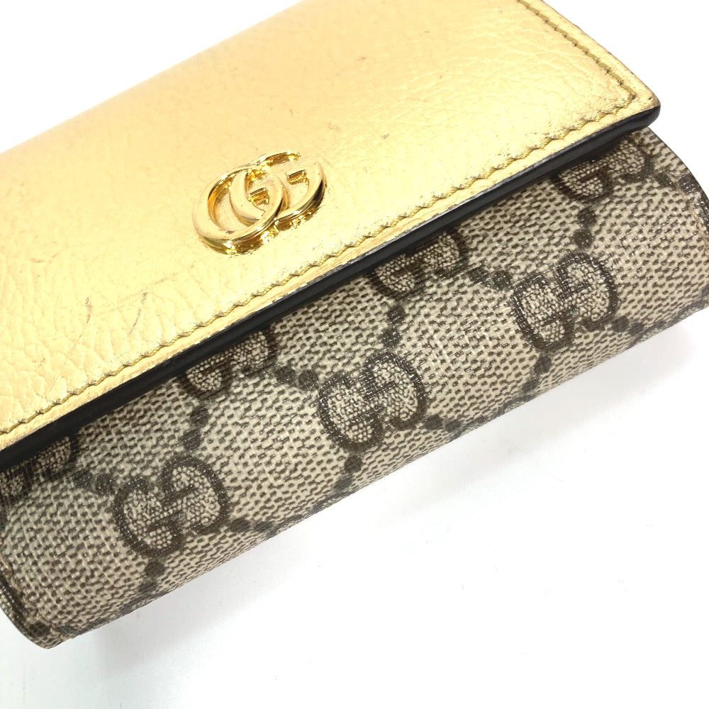 GUCCI Folded wallet 598587 leather gold Compact wallet GG Marmont Women Used Authentic
