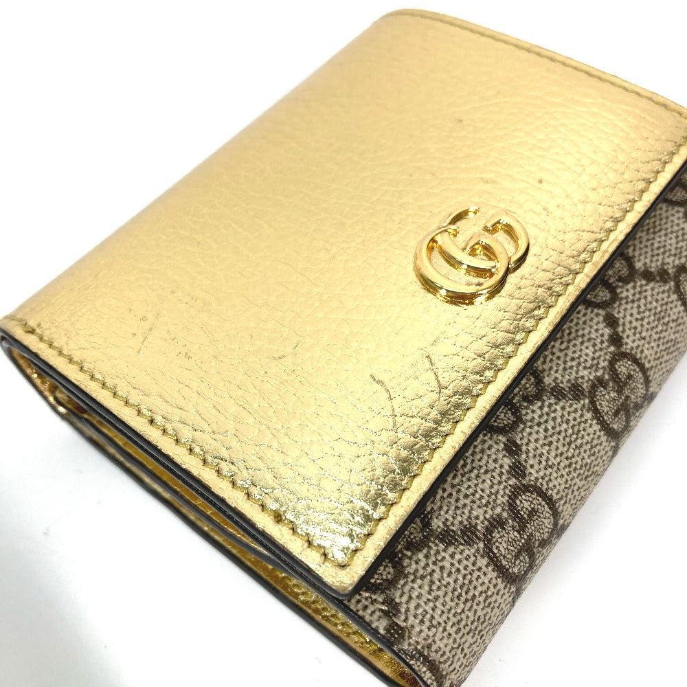 GUCCI Folded wallet 598587 leather gold Compact wallet GG Marmont Women Used Authentic