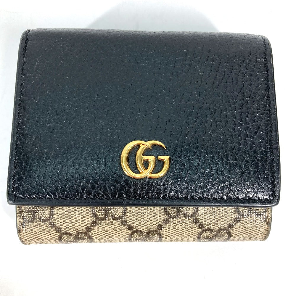GUCCI Folded wallet 598587 Leather PVC beige GG Supreme GG Marmont Women Used Authentic