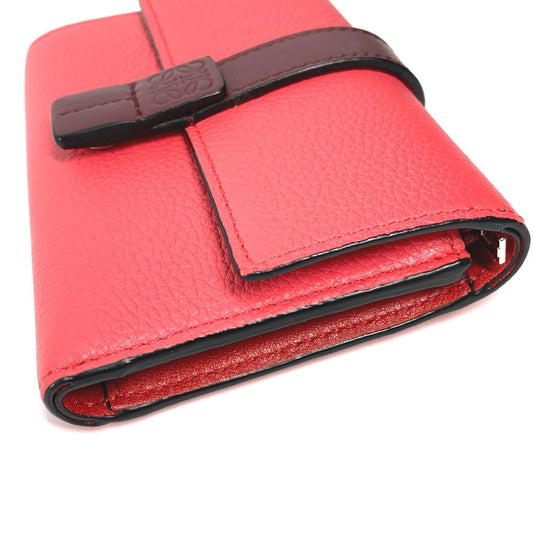 LOEWE Trifold wallet leather Red wine red By color Anagram Small Vertical Wallet Women Used Authentic