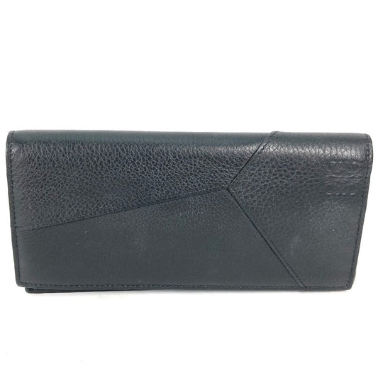LOEWE Long Wallet Purse leather black Long wallet puzzle mens Used Authentic