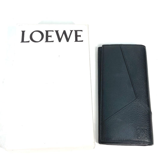 LOEWE Long Wallet Purse leather black Long wallet puzzle mens Used Authentic