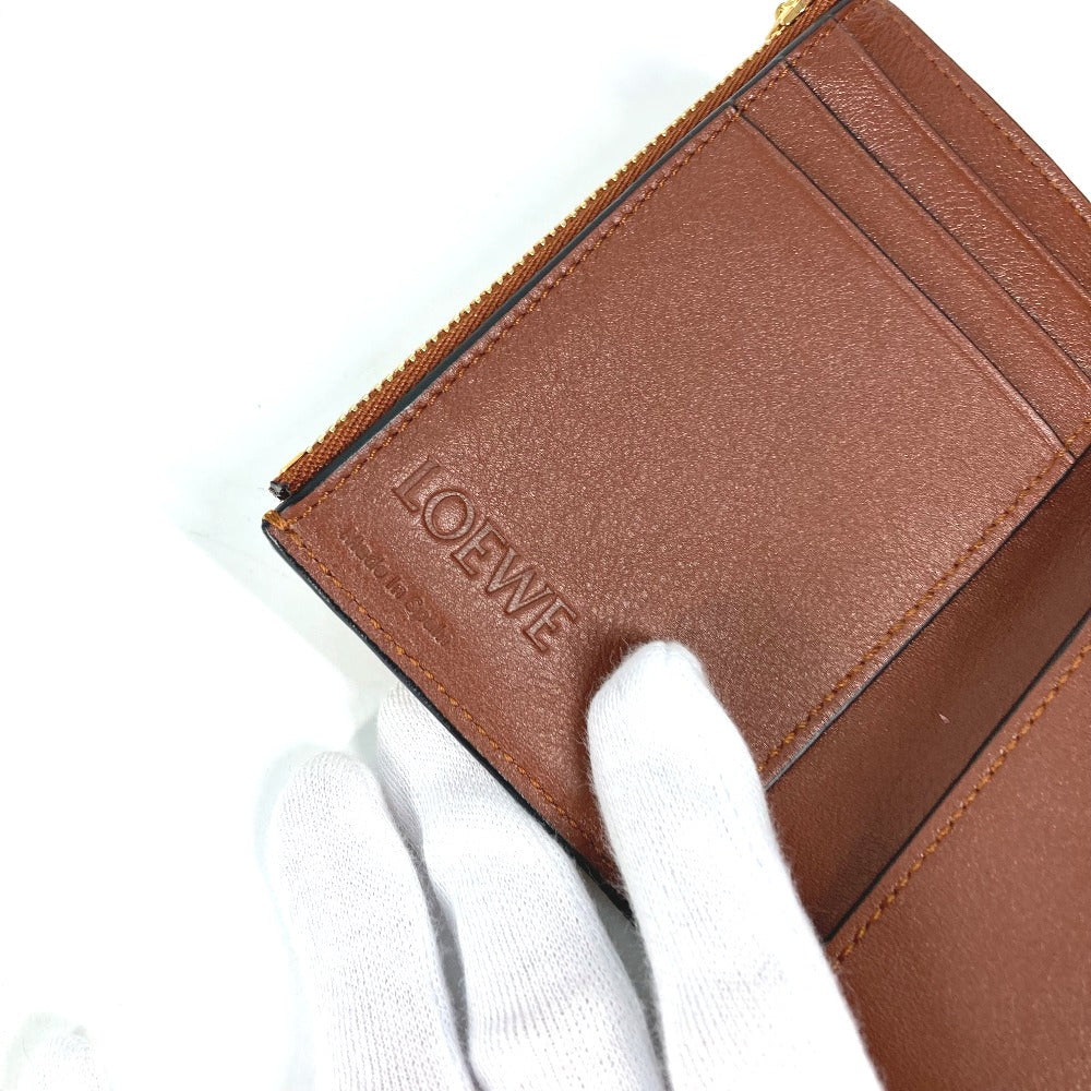 LOEWE Folded wallet C660Z41X01 leather Brown Compact wallet Compact zip wallet Women Used Authentic