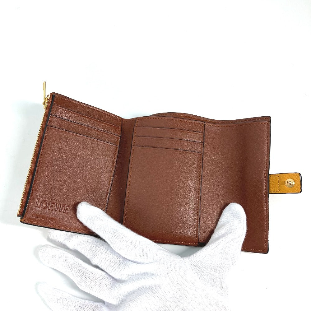 LOEWE Folded wallet C660Z41X01 leather Brown Compact wallet Compact zip wallet Women Used Authentic
