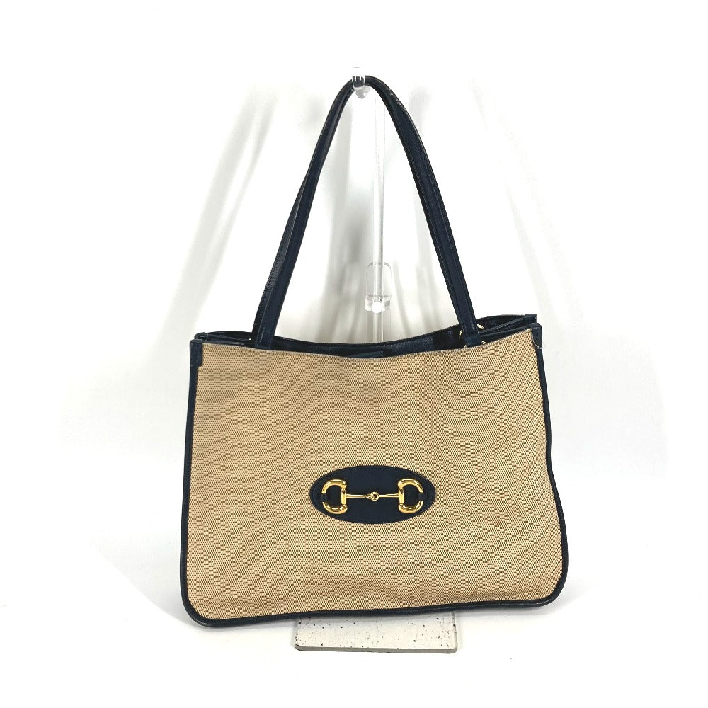 GUCCI Tote Bag 623694 Canvas leather Beige x navy Japan limited 1955 Horsebit