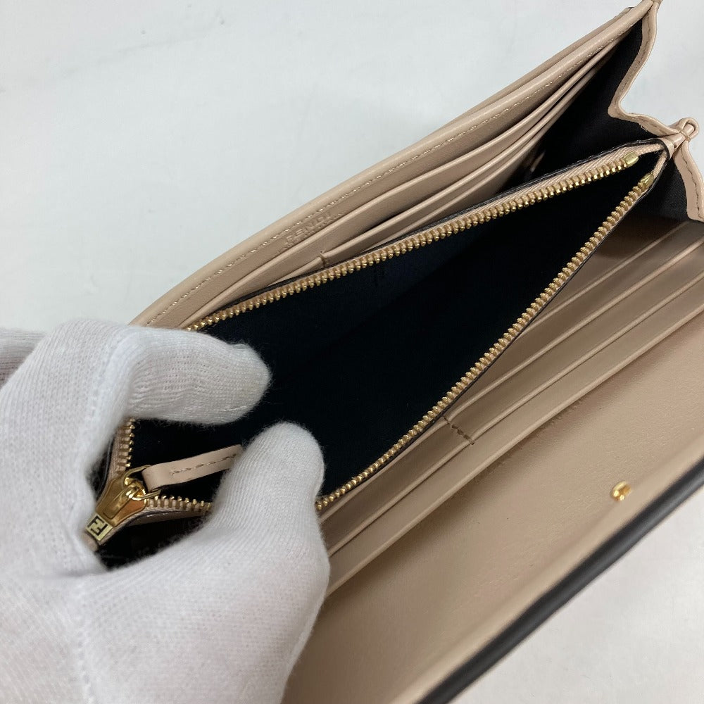 FENDI Long Wallet Purse 8M0251 leather beige Long wallet logo Women Used Authentic