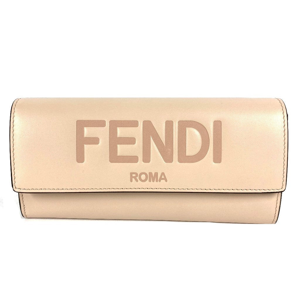 FENDI Long Wallet Purse 8M0251 leather beige Long wallet logo Women Used Authentic