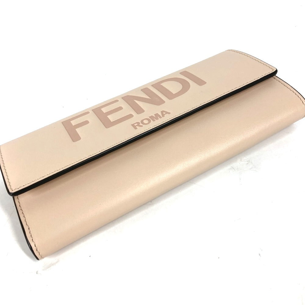 FENDI Long Wallet Purse 8M0251 leather beige Long wallet logo Women Used Authentic