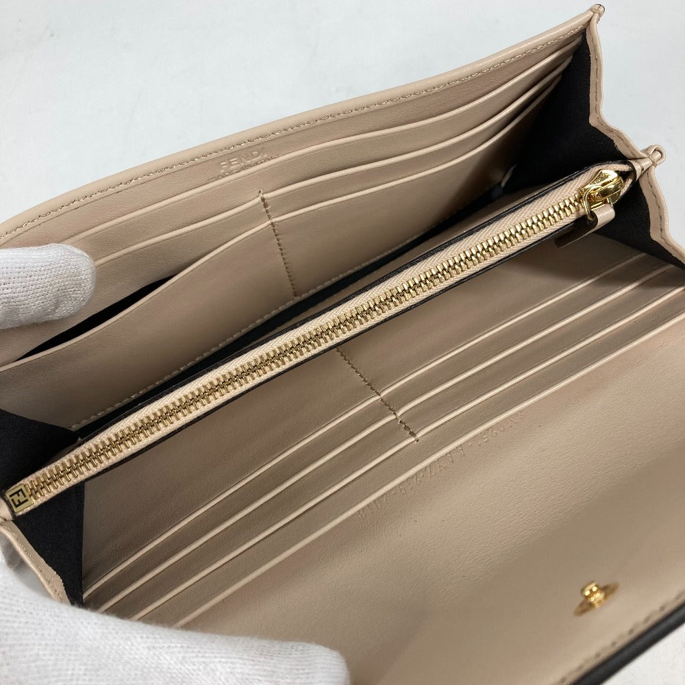 FENDI Long Wallet Purse 8M0251 leather beige Long wallet logo Women Used Authentic