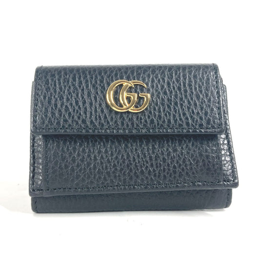 GUCCI Trifold wallet 523277 leather black GG Marmont Women Used Authentic