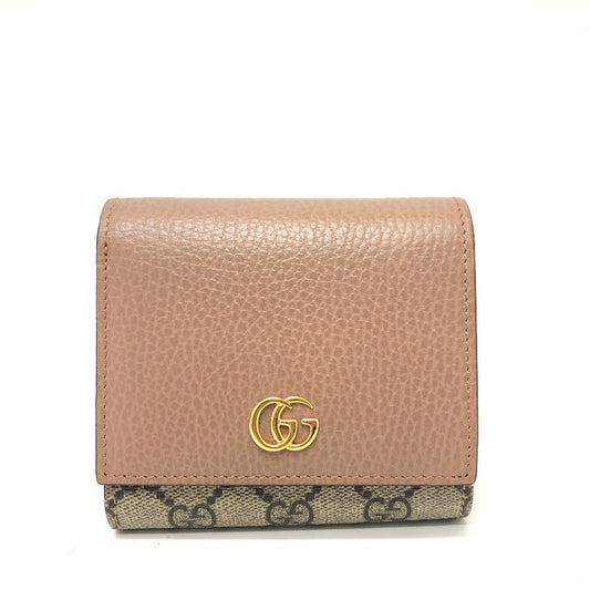 GUCCI Folded wallet 598587 GG Supreme canvas, leather beige GG Supreme Double G medium wallet Women Used Authentic