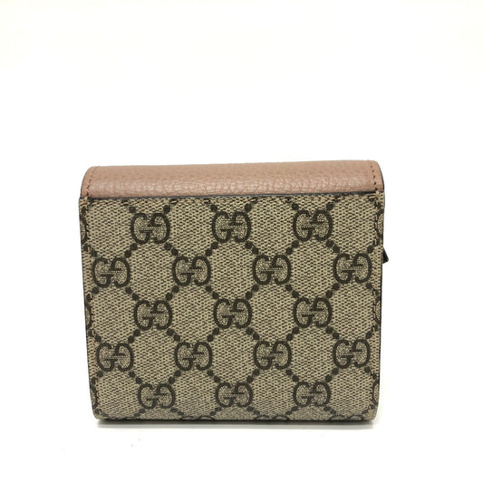 GUCCI Folded wallet 598587 GG Supreme canvas, leather beige GG Supreme Double G medium wallet Women Used Authentic