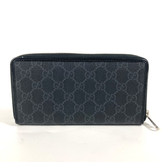 GUCCI Long Wallet Purse 673003 GG Supreme Canvas black GG Supreme Interlocking G zip-around wallet mens Used Authentic