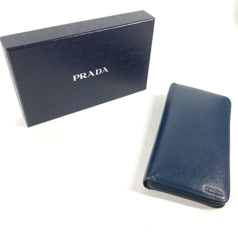 PRADA Long Wallet Purse 2ML220 saffiano leather Navy logo Travel case mens Used Authentic