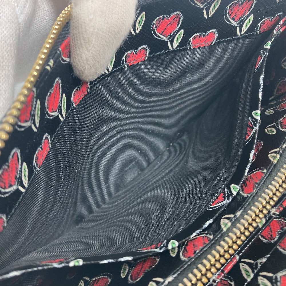 PRADA Long Wallet Purse 1ML506 saffiano leather black logo Heart Bicolor Women Used Authentic