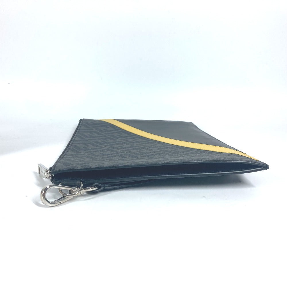 FENDI Clutch bag 7N0110 leather Black x Yellow x Grey Flat slim slim Diagonal Zucca mens Used Authentic