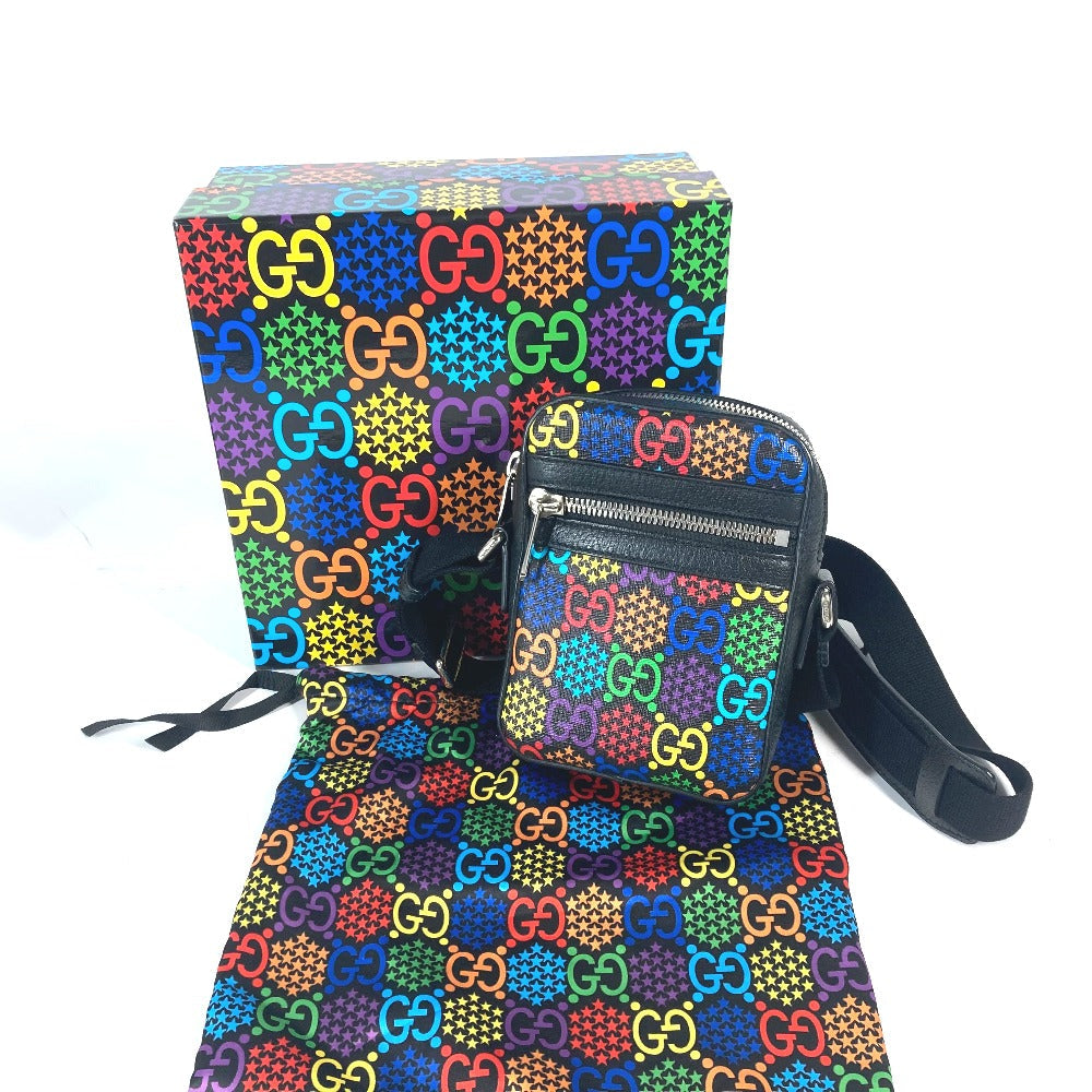 GUCCI Shoulder Bag 598103 leather Black x multicolor GG psychedelic Crossbody unisex(Unisex) Used Authentic