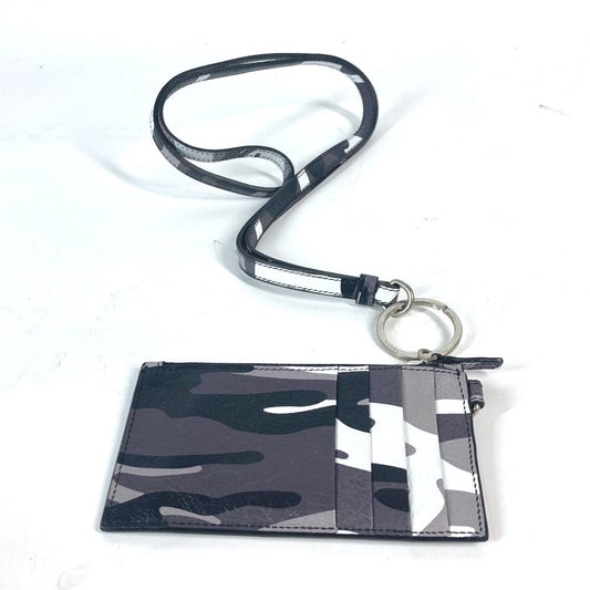 BALENCIAGA Coin case 594548 leather Black x silver Neck With Strap Wallet Camouflage camouflage logo mens(Unisex) Used Authentic