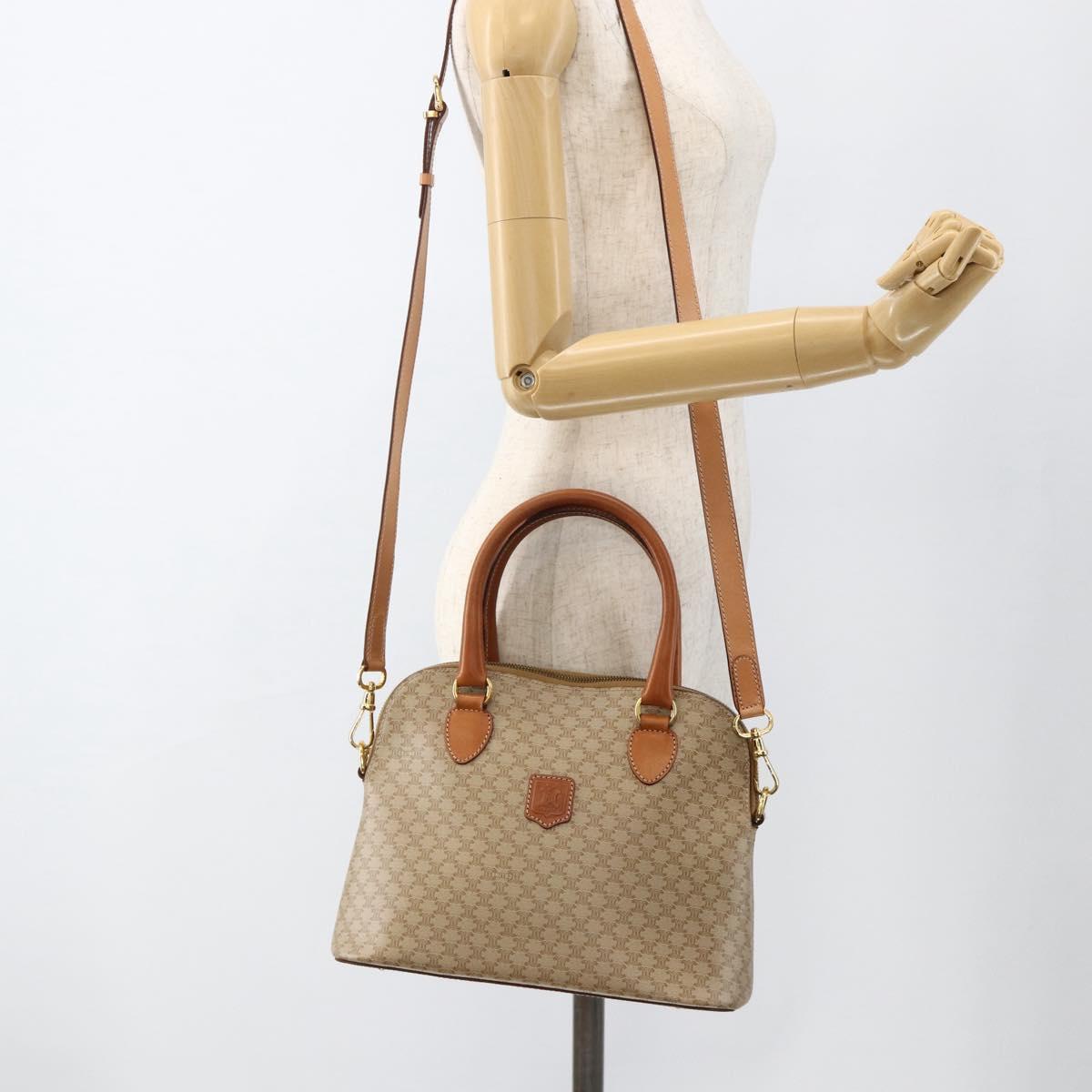 CELINE Two Way Macadam Canvas HandBag Beige Gold