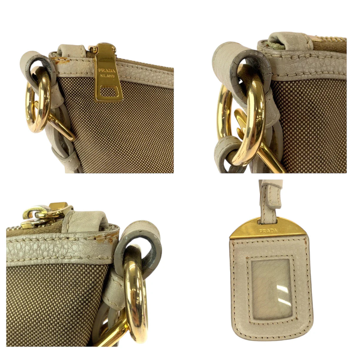 PRADA Jacquard Messenger Bag Beige Ivory Gold Women Used Authentic