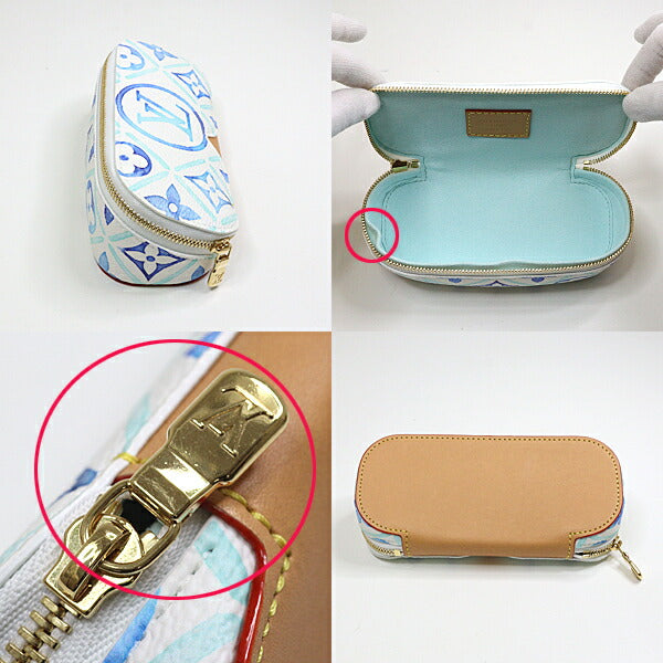 LOUIS VUITTON Cosmetics Pouch GI0835 Canvas leather Blue GoldMetal Pouch case Monogram Flower Tile Sunglasses Pouch GM Women Used Authentic