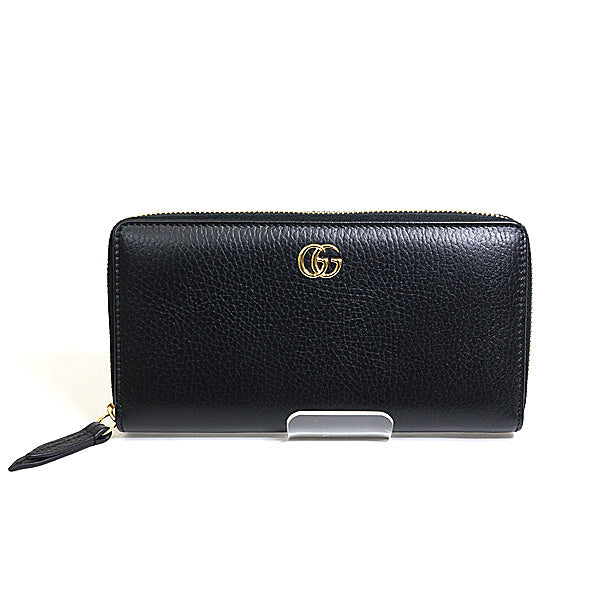 GUCCI Long Wallet Purse 456117 leather black Japan exclusive Double G zip around wallet Women Used Authentic