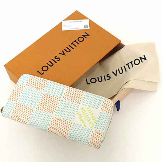 LOUIS VUITTON Long Wallet Purse N40675 Damier canvas white Zippy wallet Vertical Women Used Authentic