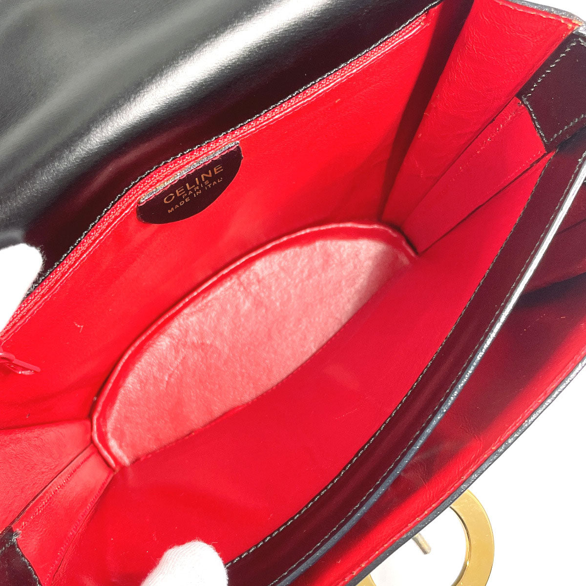 CELINE Shoulder Bag leather black vintage Circle logo