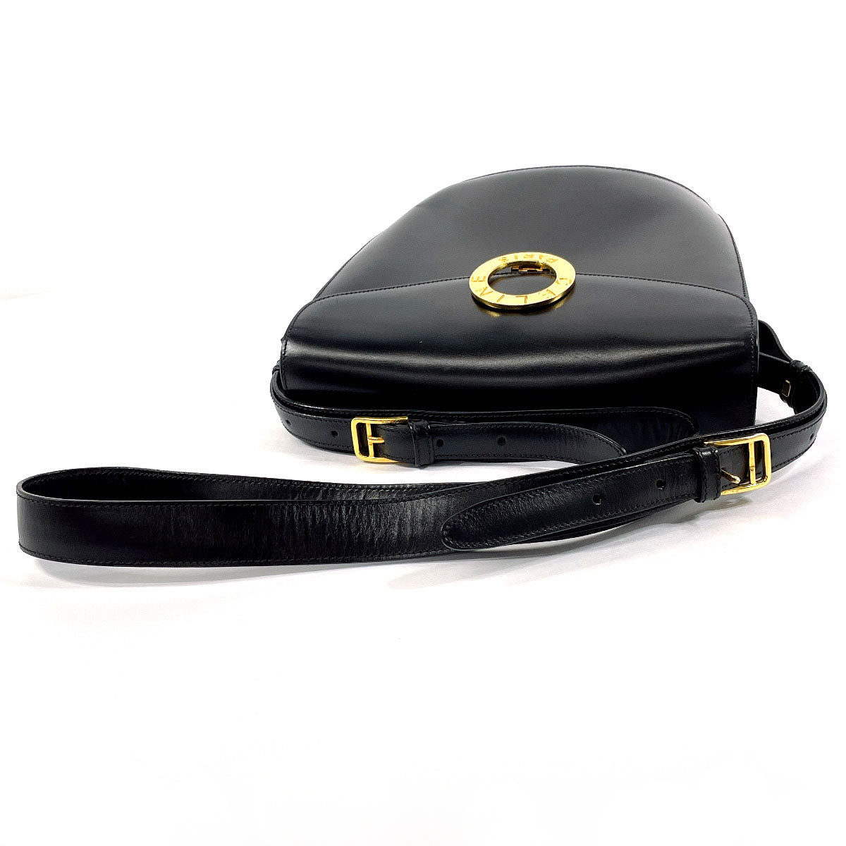 CELINE Shoulder Bag leather black vintage Circle logo