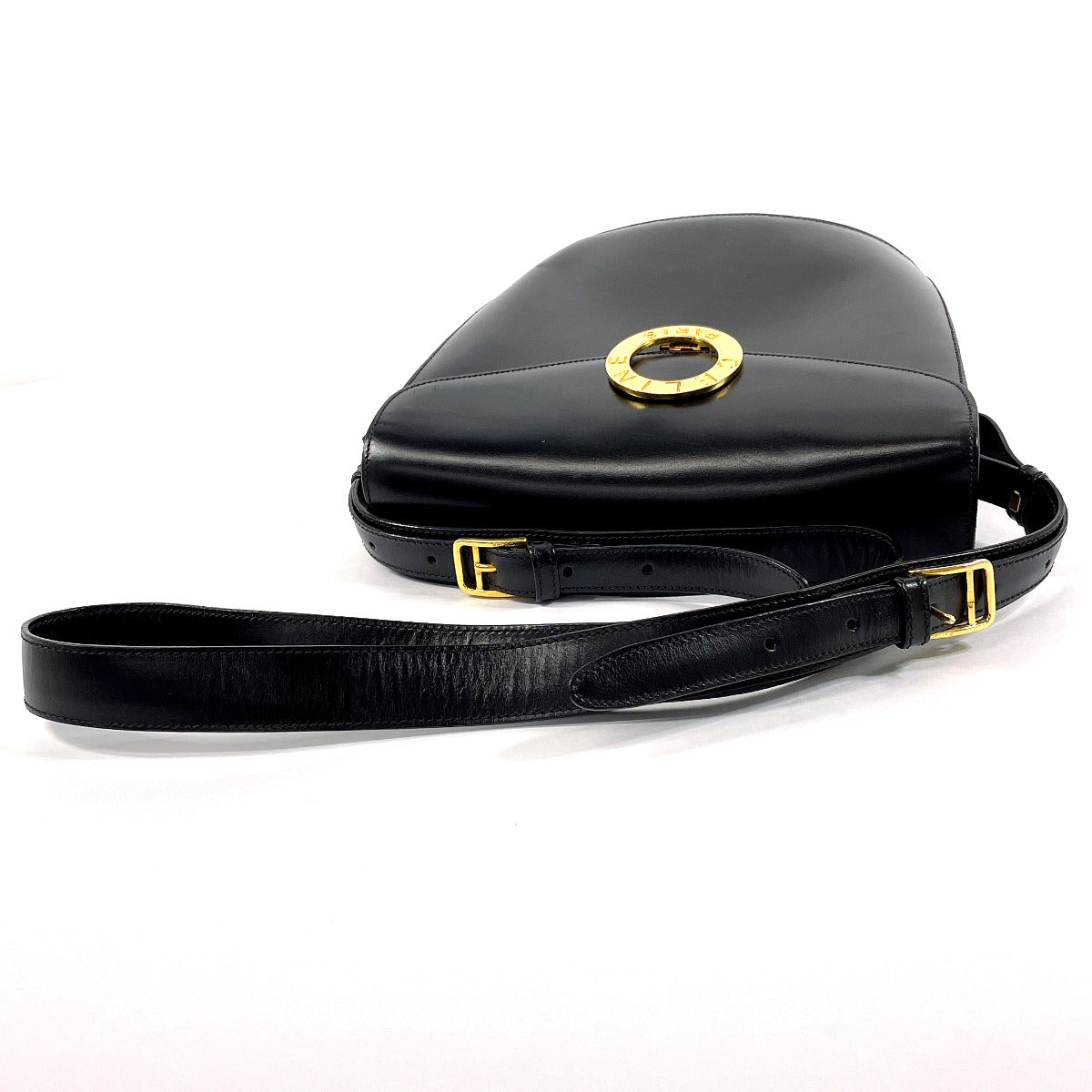 CELINE Shoulder Bag leather black vintage Circle logo