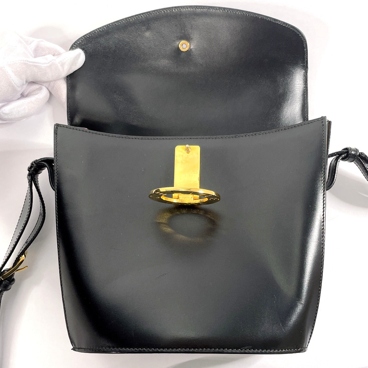 CELINE Shoulder Bag leather black vintage Circle logo