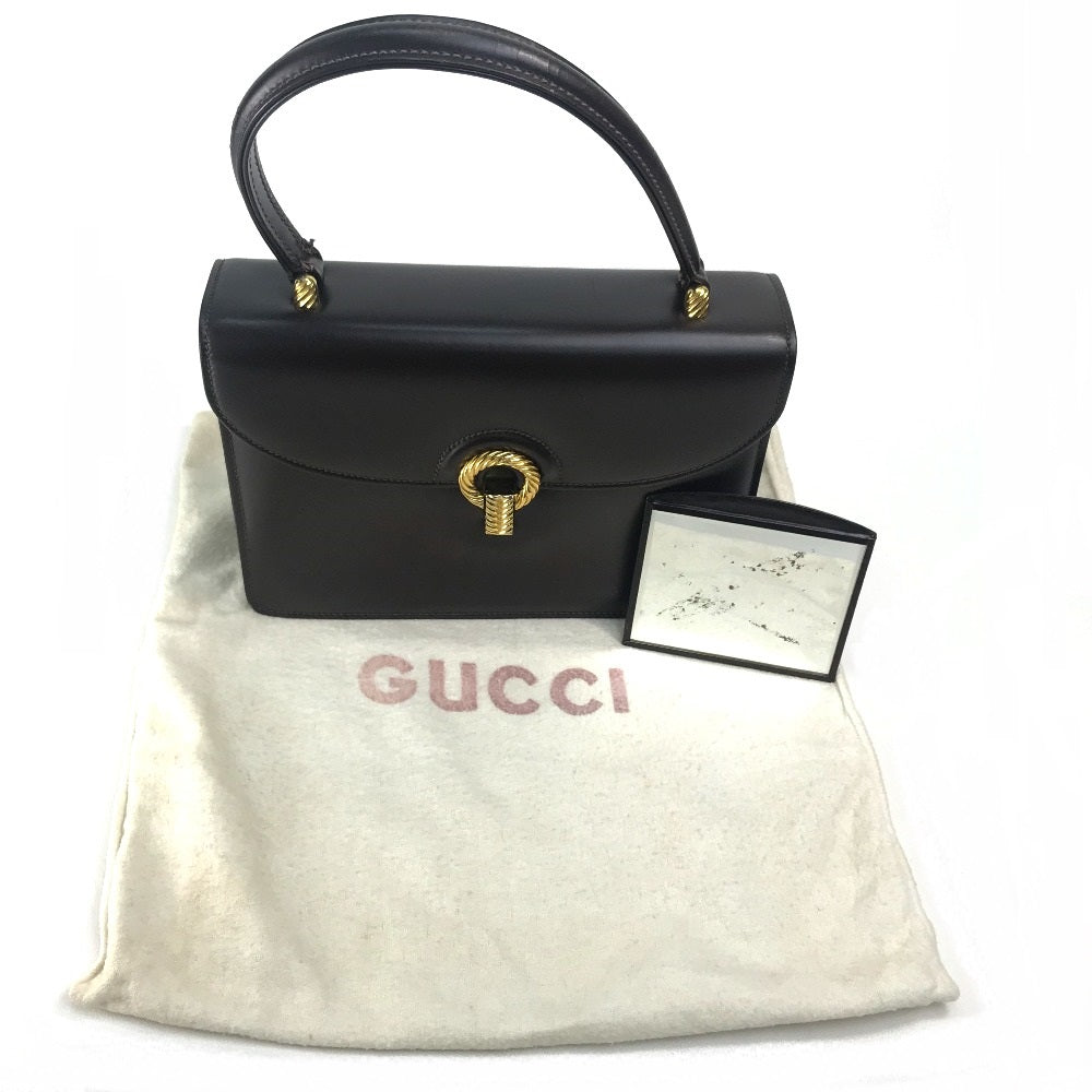 GUCCI Handbag leather Brown x Gold Metal Old Gucci accordion Women Used Authentic