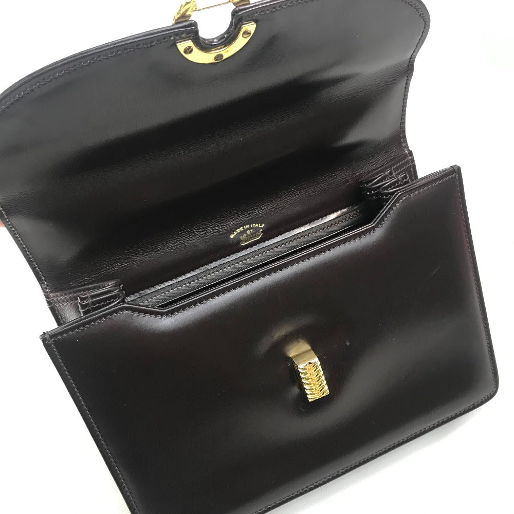 GUCCI Handbag leather Brown x Gold Metal Old Gucci accordion Women Used Authentic