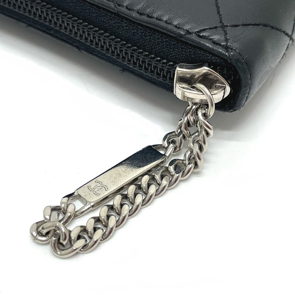 CHANEL Long Wallet Purse A26710 Calf leather Black x pink Cambon line organizer Women Used Authentic