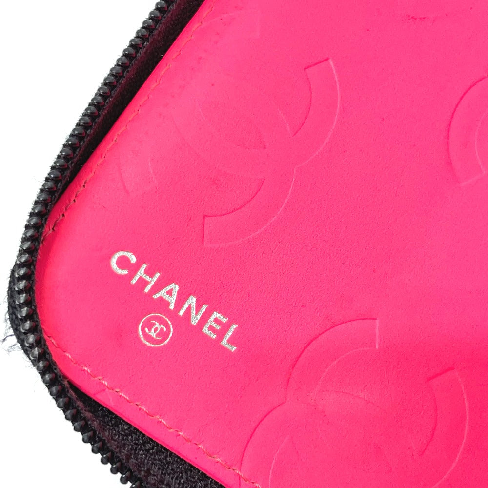 CHANEL Long Wallet Purse A26710 Calf leather Black x pink Cambon line organizer Women Used Authentic