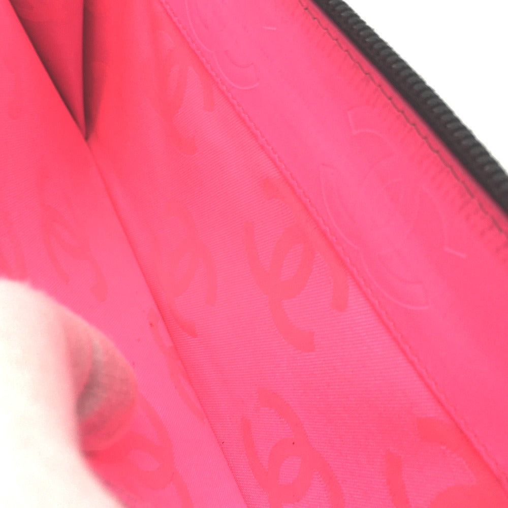CHANEL Long Wallet Purse A26710 Calf leather Black x pink Cambon line organizer Women Used Authentic