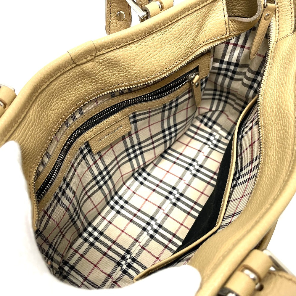 BURBERRY Handbag leather beige logo Side pocket Women Used Authentic