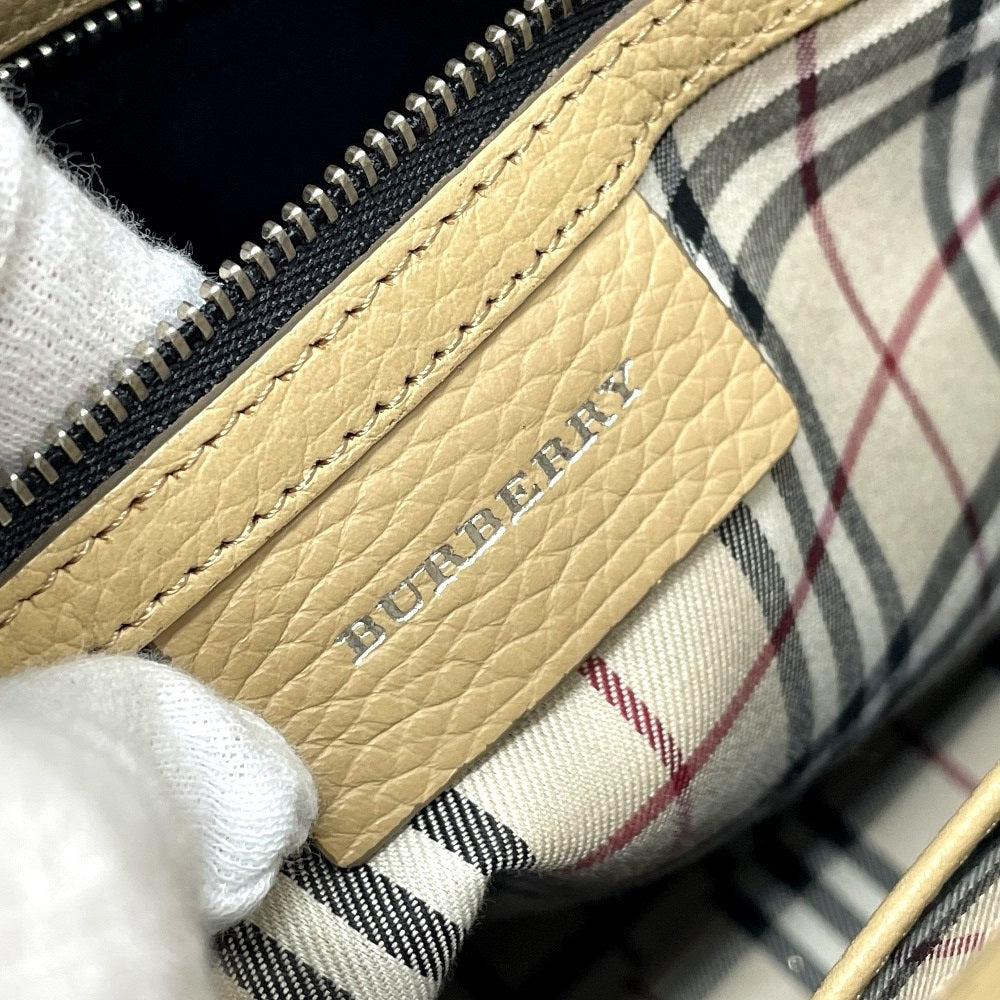 BURBERRY Handbag leather beige logo Side pocket Women Used Authentic