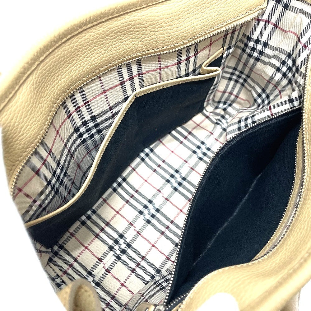 BURBERRY Handbag leather beige logo Side pocket Women Used Authentic