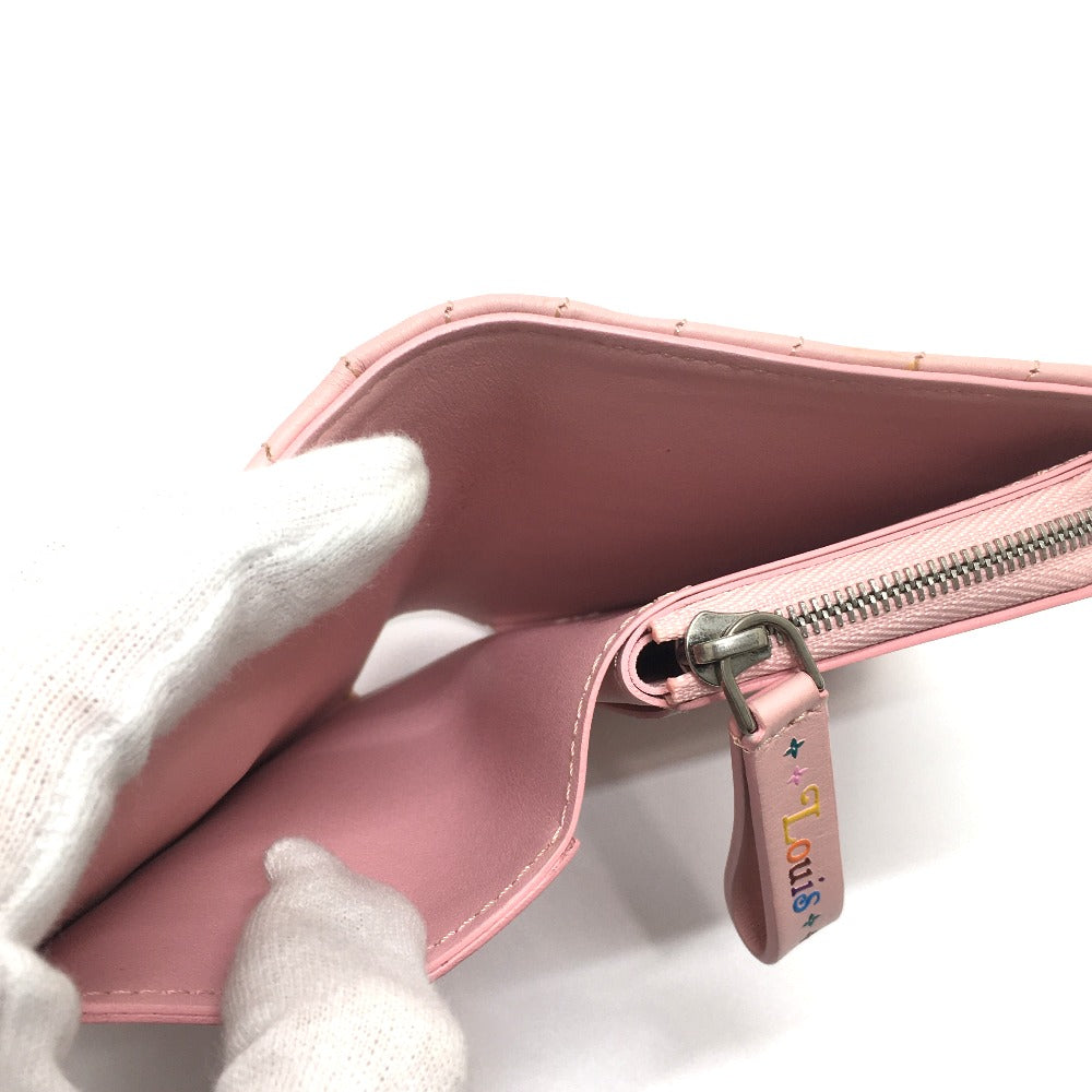 LOUIS VUITTON Folded wallet M63791 leather pink LVMetal New wave zip Women Used Authentic