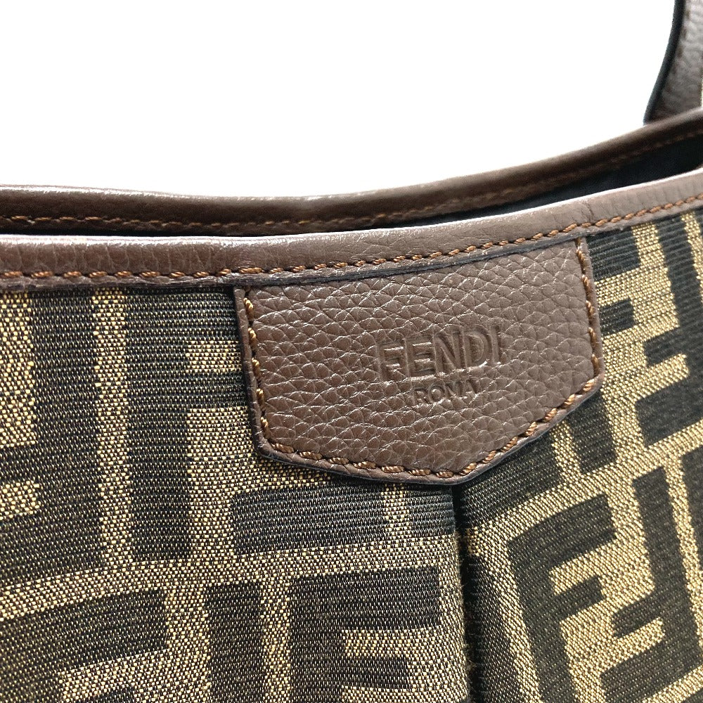 FENDI Tote Bag 8BH268 Leather / canvas Brown Zucca FF pattern Shoulder Women Used Authentic
