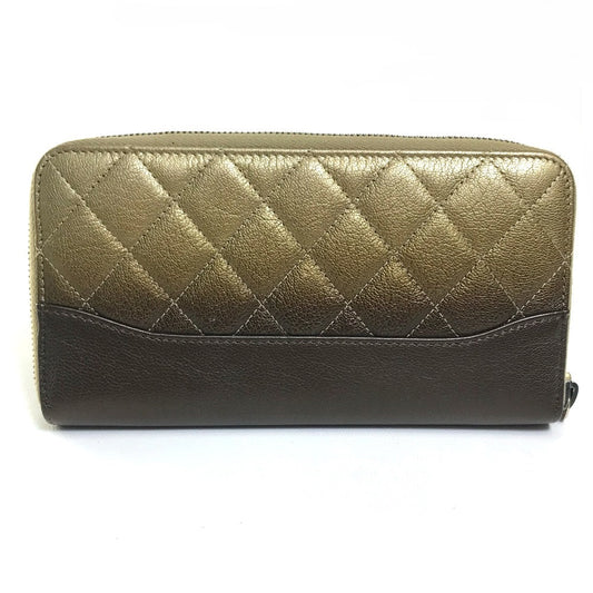 CHANEL Long Wallet Purse lambskin Gold x Brown Gradation Matrasse Women Used Authentic