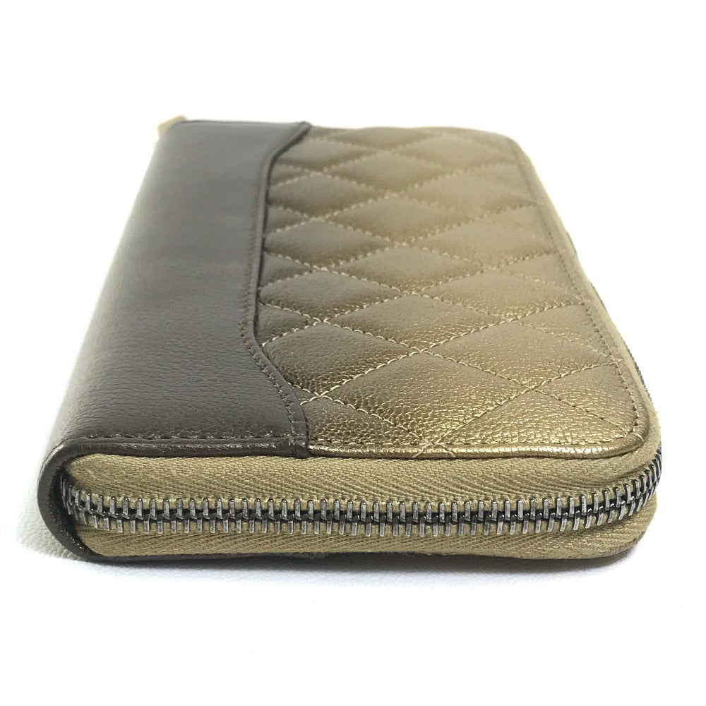 CHANEL Long Wallet Purse lambskin Gold x Brown Gradation Matrasse Women Used Authentic