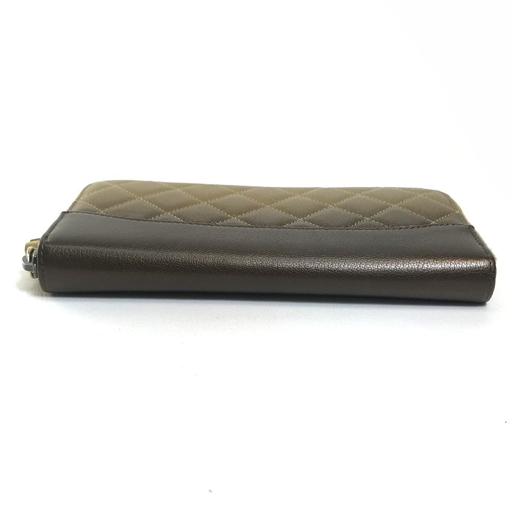 CHANEL Long Wallet Purse lambskin Gold x Brown Gradation Matrasse Women Used Authentic