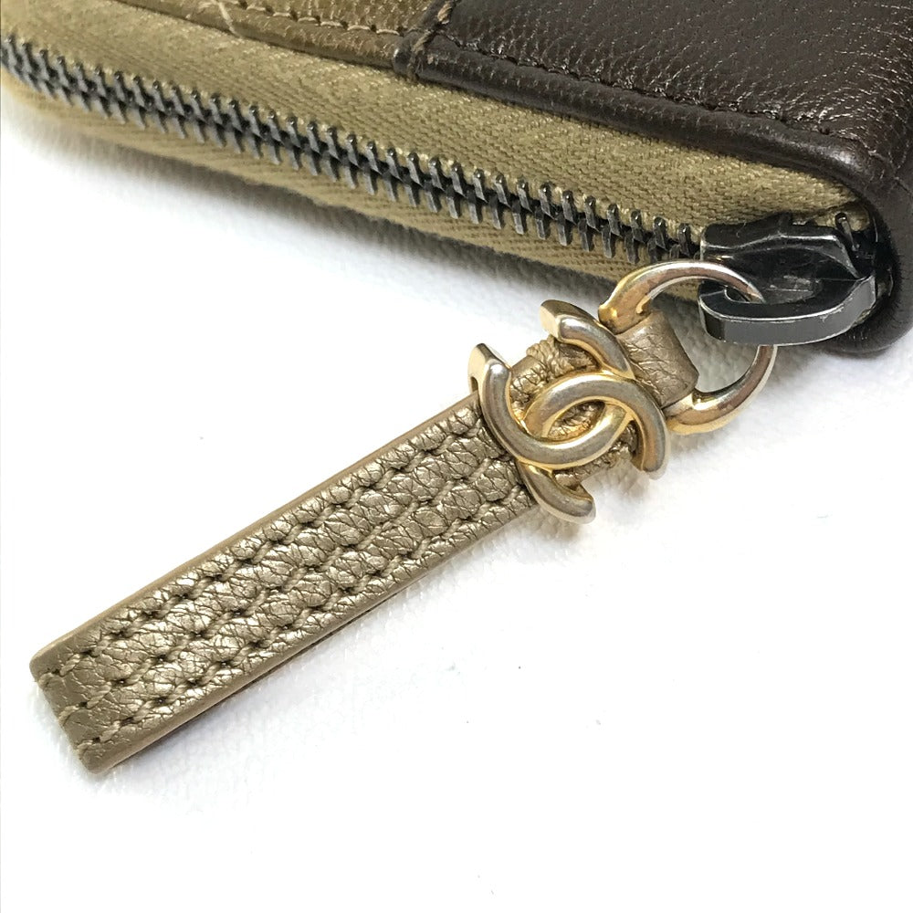 CHANEL Long Wallet Purse lambskin Gold x Brown Gradation Matrasse Women Used Authentic