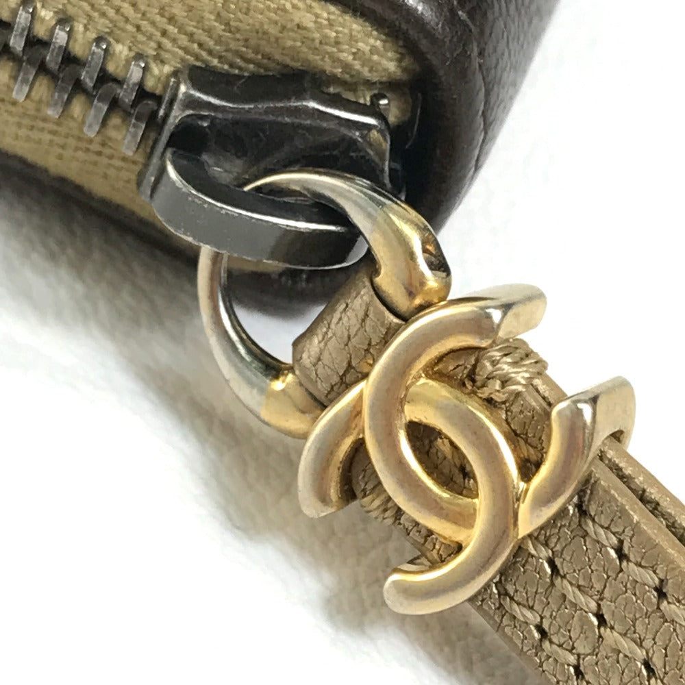 CHANEL Long Wallet Purse lambskin Gold x Brown Gradation Matrasse Women Used Authentic