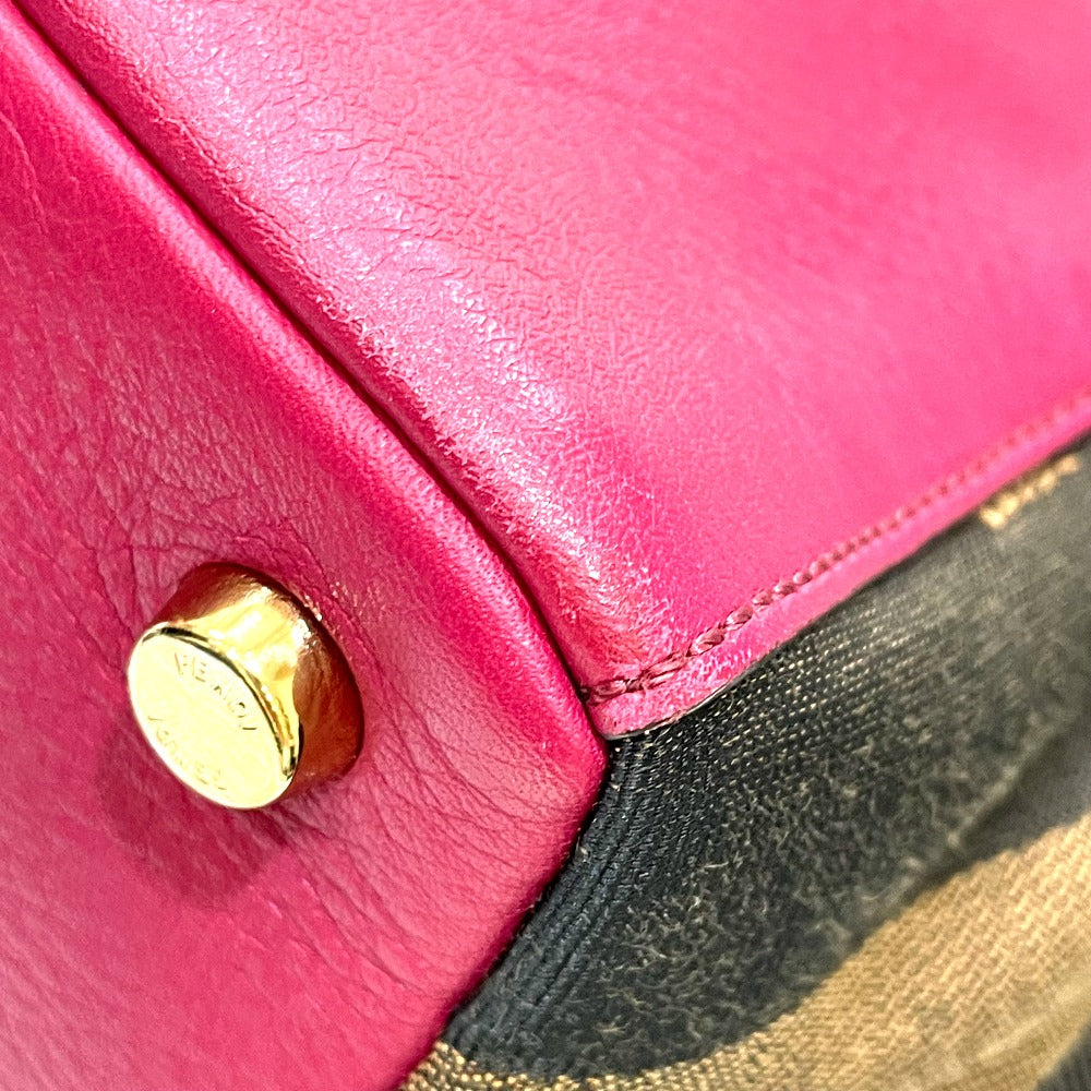 FENDI Handbag 8BN251 Leather / canvas Brown x purple type Pecan Women Used Authentic